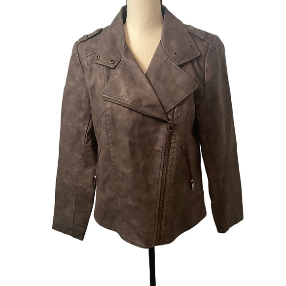 Catherine Malandrino Women’s Faux Leather Brown Jacket Sz Large - Picture 1 of 15